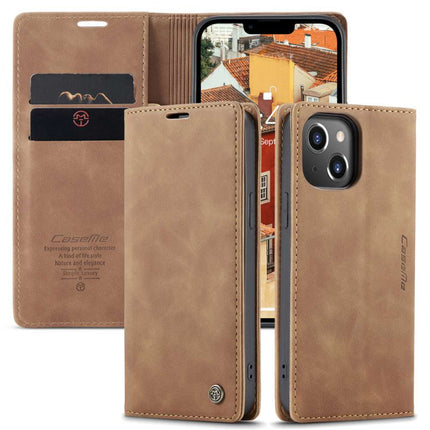 CASEME iPhone 14 Retro Wallet Case - Brown - Casebump