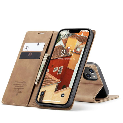 CASEME iPhone 14 Retro Wallet Case - Brown - Casebump