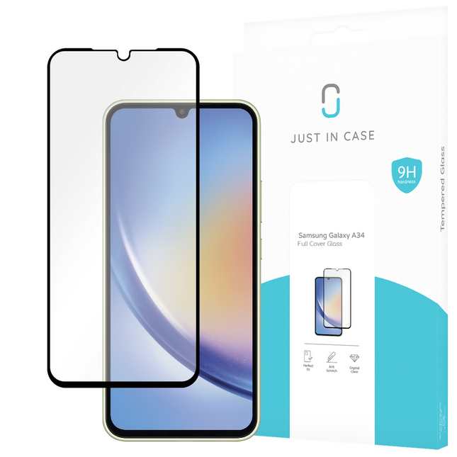 Samsung Galaxy A34 Full Cover Tempered Glass -  Screenprotector - Black - Casebump