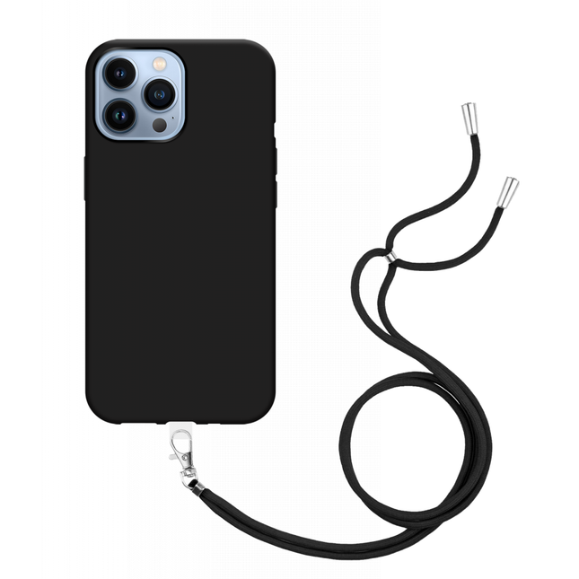 Apple iPhone 14 Pro Max Soft TPU Case with Strap - (Black) - Casebump