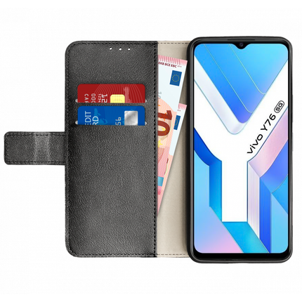 Vivo Y76 Wallet Case (Black) - Casebump